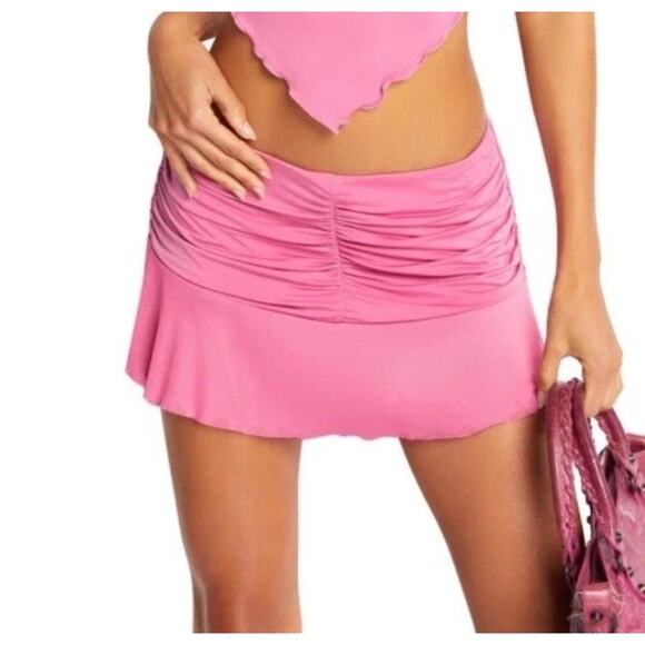 I.AM.GIA Circe Micro Mini Skirt In Barbiecore Pink Ruched Low Rise Size Xxs - Picture 1 of 7